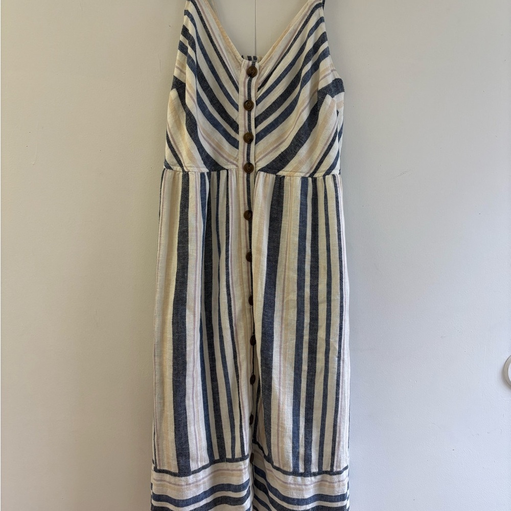 Universal Thread Blue and White Striped casual Midi Dress | linen blend